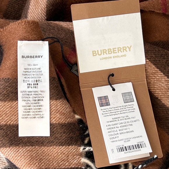 Burberry Cashmere Giant Check Scarf in Birch Brown - Picture 9 of 9